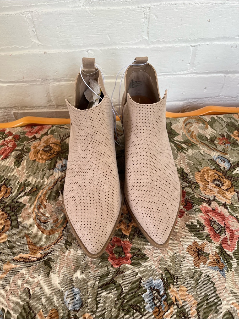 Universal Thread Perforated Pointed Ankle Booties - taupe